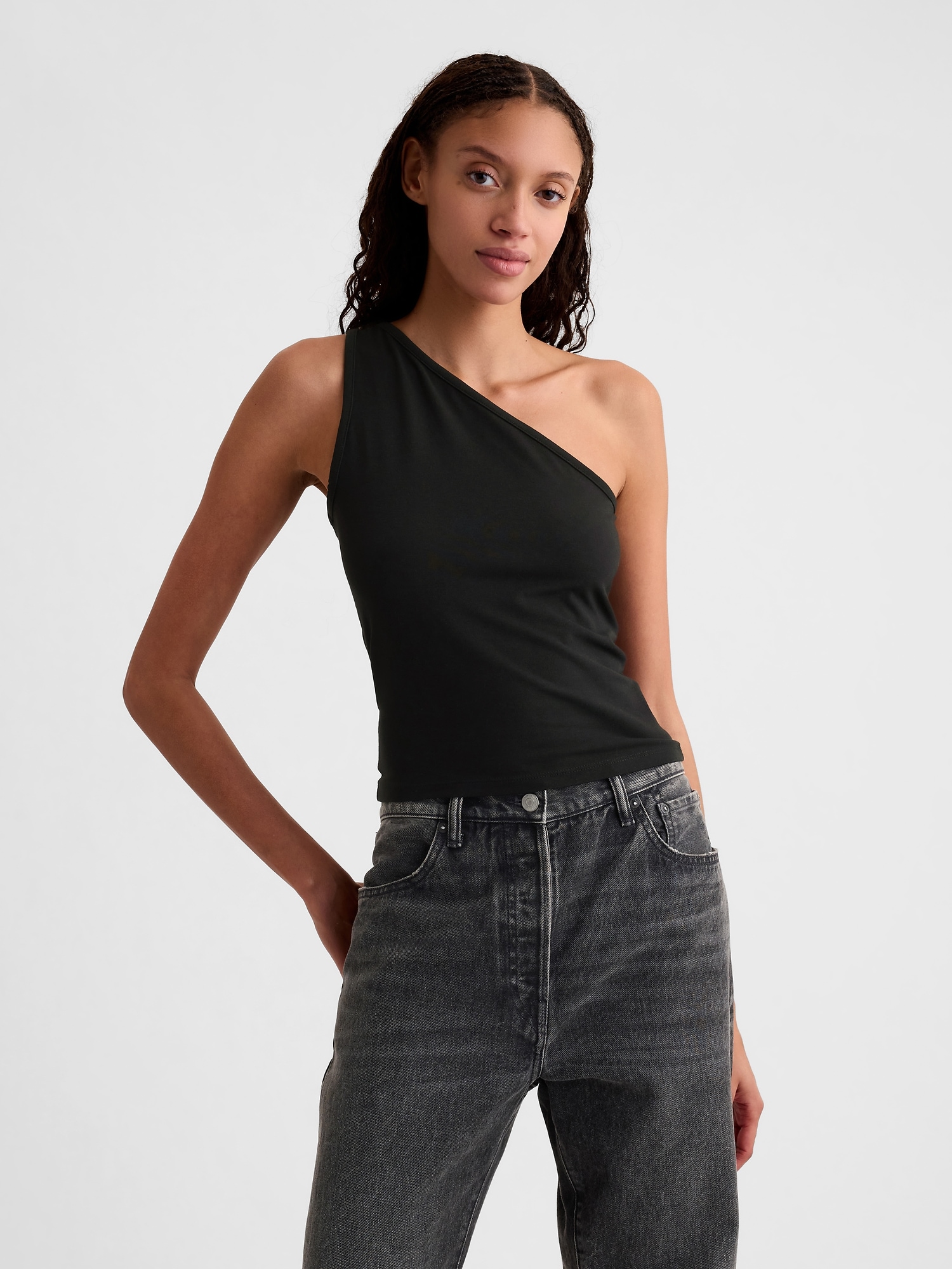 Modern One-Shoulder Cropped Tank Top