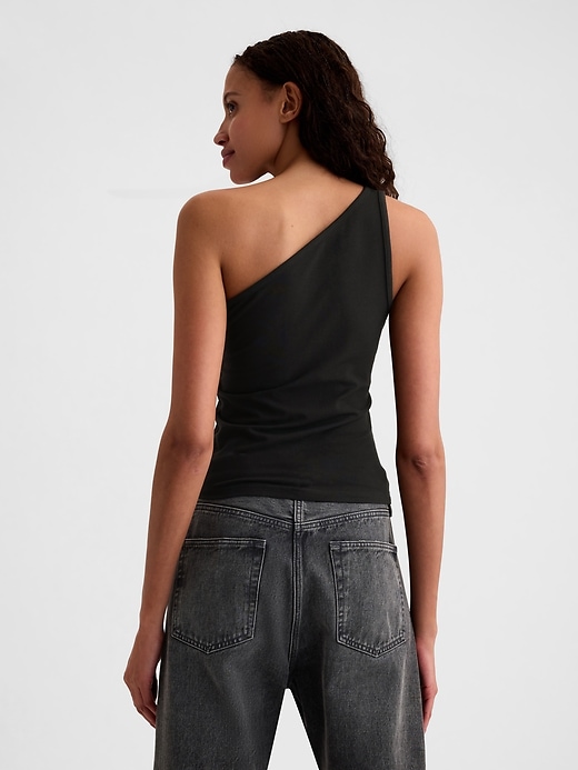 2 of 8 showing, with the color black of product Modern One-Shoulder Cropped Tank Top