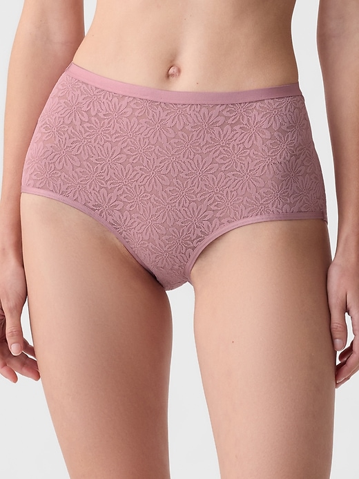 1 of 8 showing, with the color lilas pink of product High Rise Floral Lace Brief