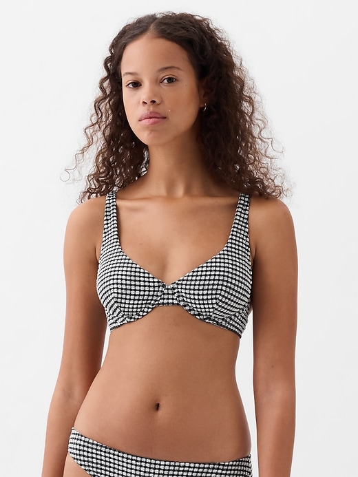 1 of 8 showing, with the color textured black gingham of product Gingham Bikini Top