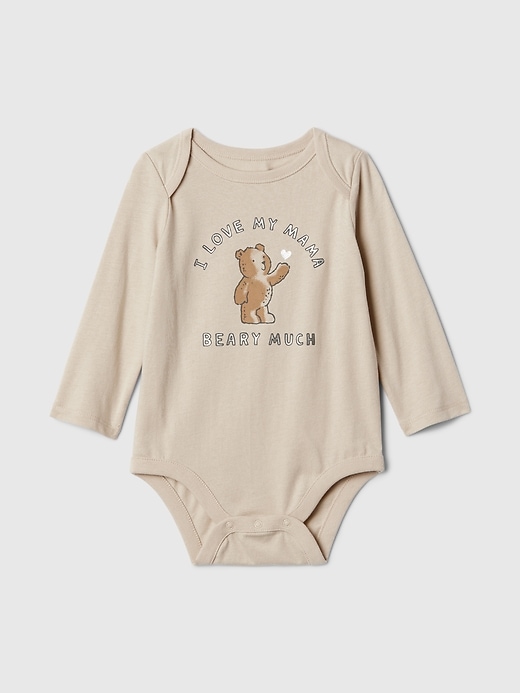 1 of 8 showing, with the color bedrock beige mom of product Baby First Favorites Organic Cotton Bodysuit