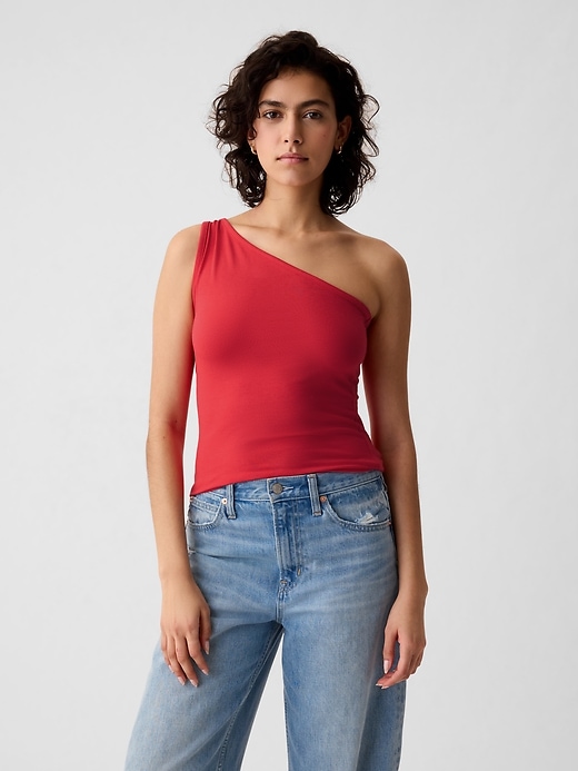 1 of 8 showing, with the color slipper red of product Modern One-Shoulder Cropped Tank Top