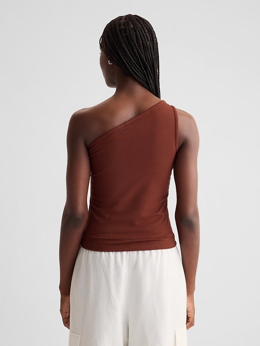 2 of 8 showing, with the color smoked paprika brown of product Modern One-Shoulder Cropped Tank Top