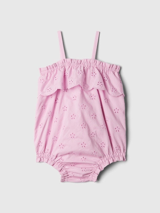 2 of 8 showing, with the color pink lavender of product Baby Eyelet Bubble Shorty One-Piece