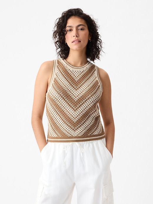 1 of 8 showing, with the color khaki tan of product Crochet Tank Top