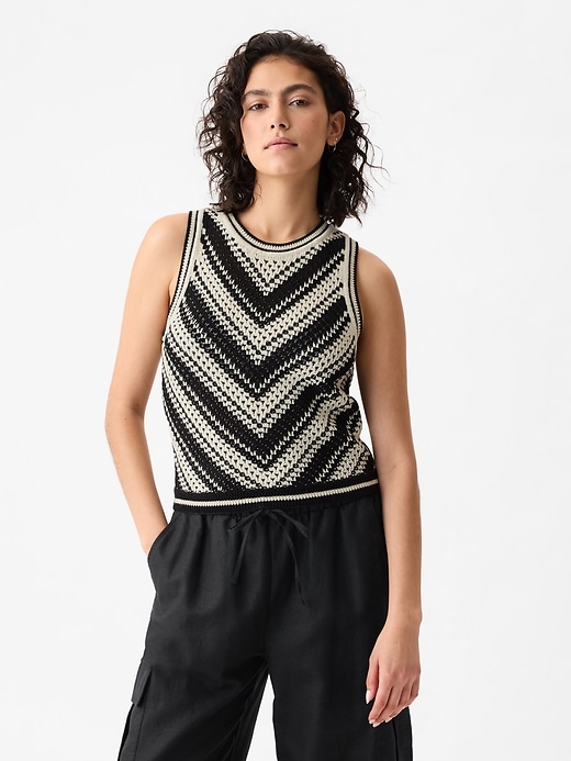 1 of 8 showing, with the color black & off white of product Crochet Tank Top
