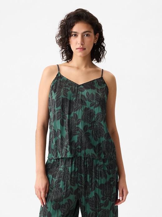 1 of 8 showing, with the color green & black floral of product Pleated Satin Cami