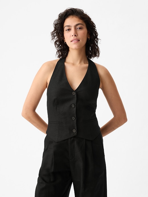 1 of 8 showing, with the color black of product Linen-Cotton Halter Vest
