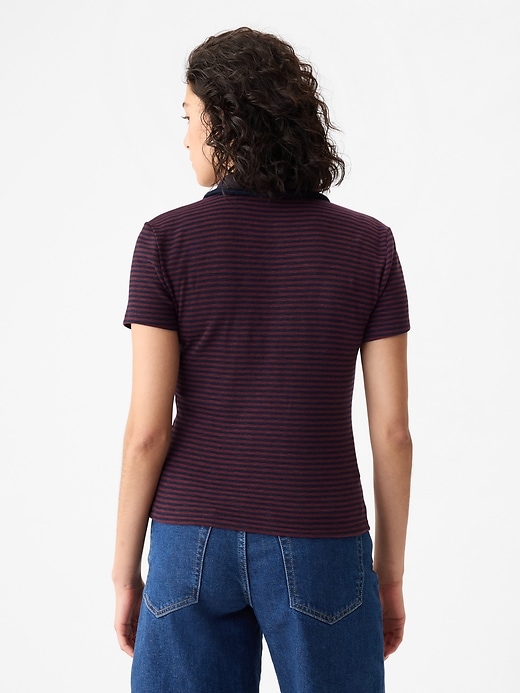 2 of 8 showing, with the color navy blue & burgundy stripe of product Essential Rib Polo Shirt