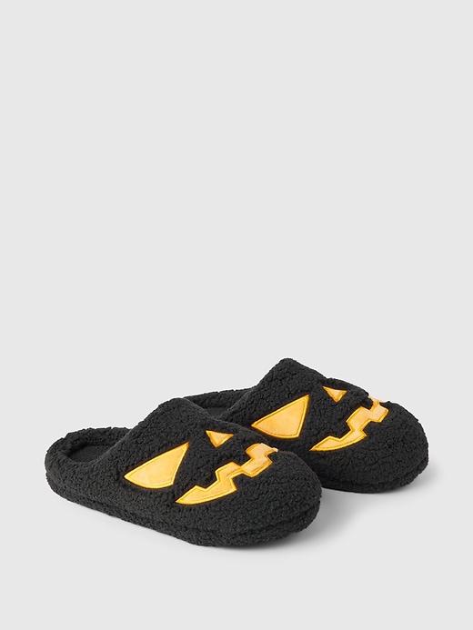 2 of 8 showing, with the color true black of product Kids Sherpa Halloween Slippers