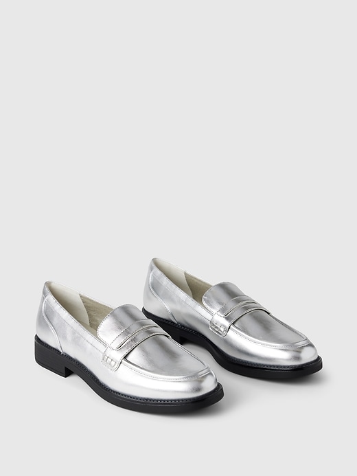 2 of 8 showing, with the color metallic silver of product Vegan Leather Loafers