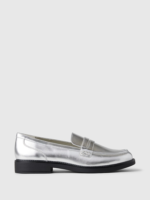 1 of 8 showing, with the color metallic silver of product Vegan Leather Loafers