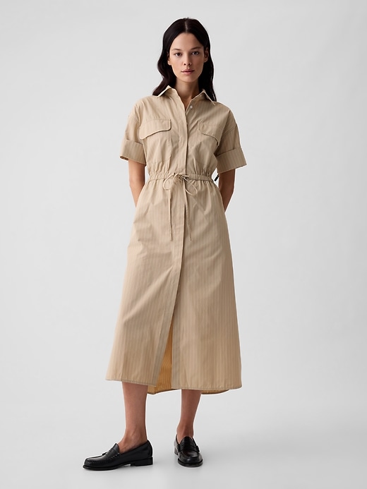 1 of 8 showing, with the color khaki stripe of product Striped Midi Shirtdress