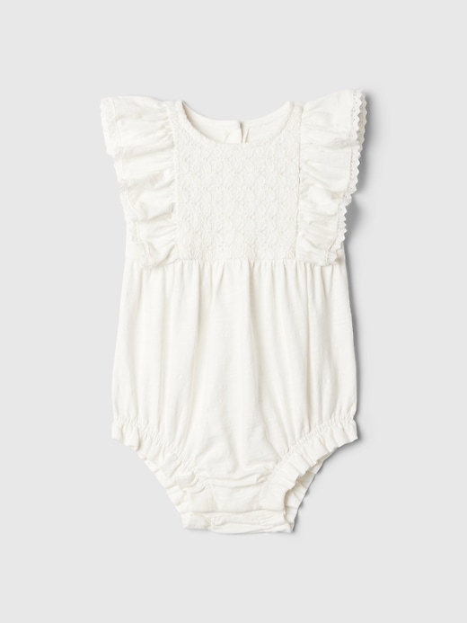 1 of 8 showing, with the color new off white of product Baby Crochet Shorty One-Piece