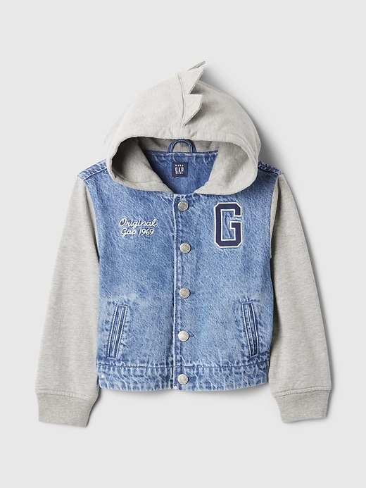 Image number 1 showing, Baby & Toddler Dino Varsity Denim Hoodie Jacket