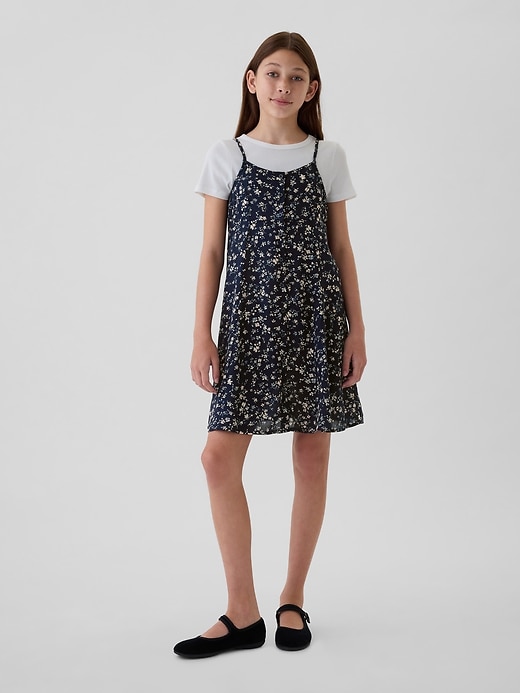 1 of 8 showing, with the color navy floral of product Kids Button-Front Slip Dress