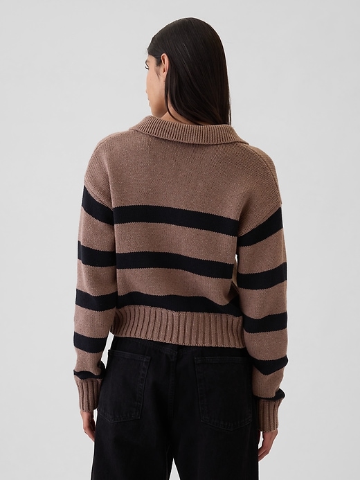 2 of 8 showing, with the color brown and black stripe of product Shrunken Polo Sweater