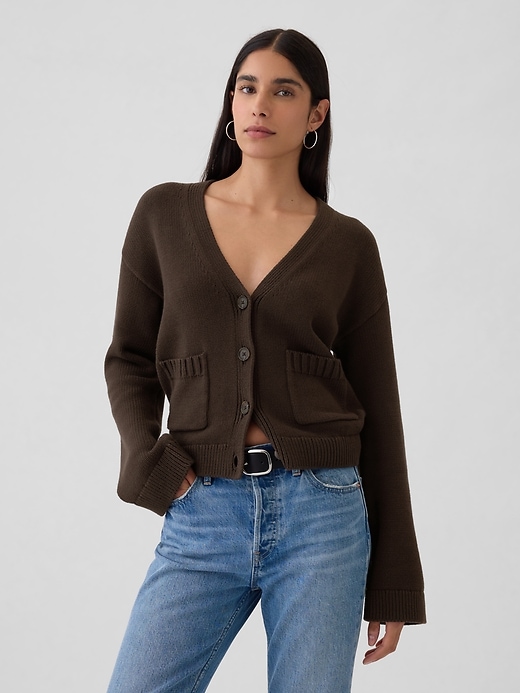 1 of 8 showing, with the color terra brown of product Pocket Cardigan Sweater