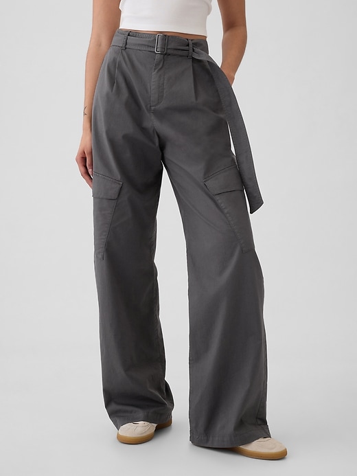 2 of 8 showing, with the color soft black of product High Rise Baggy Cargo Trousers