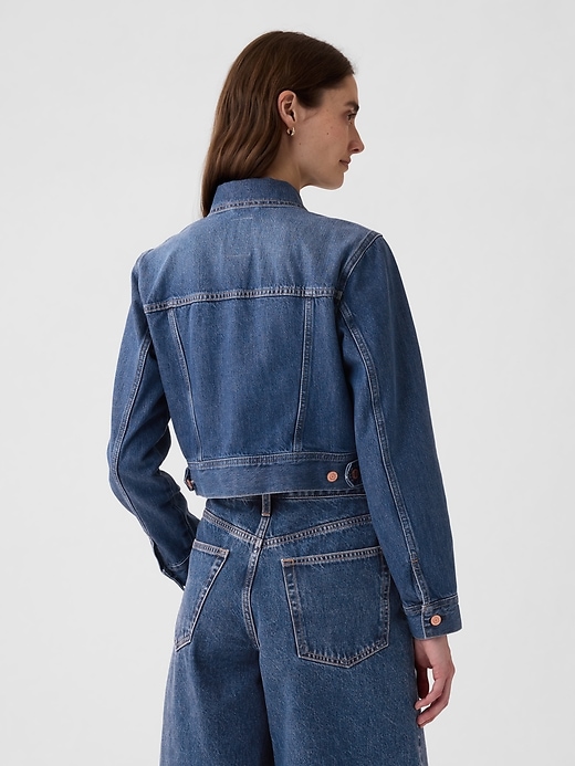 2 of 8 showing, with the color light indigo of product GapHeritage Cropped Denim Jacket