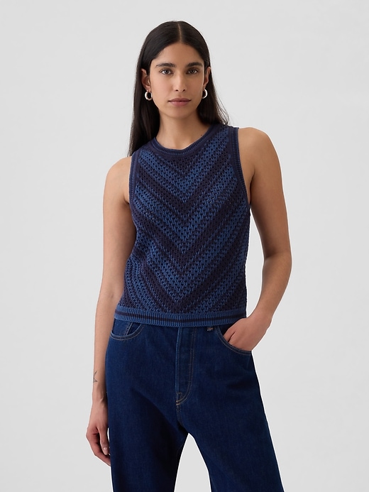 1 of 8 showing, with the color navy blue chevron of product Crochet Tank Top