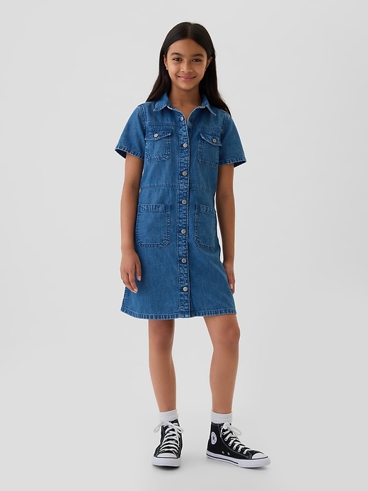 1 of 8 showing, with the color medium wash of product Kids Cargo Denim Shirtdress