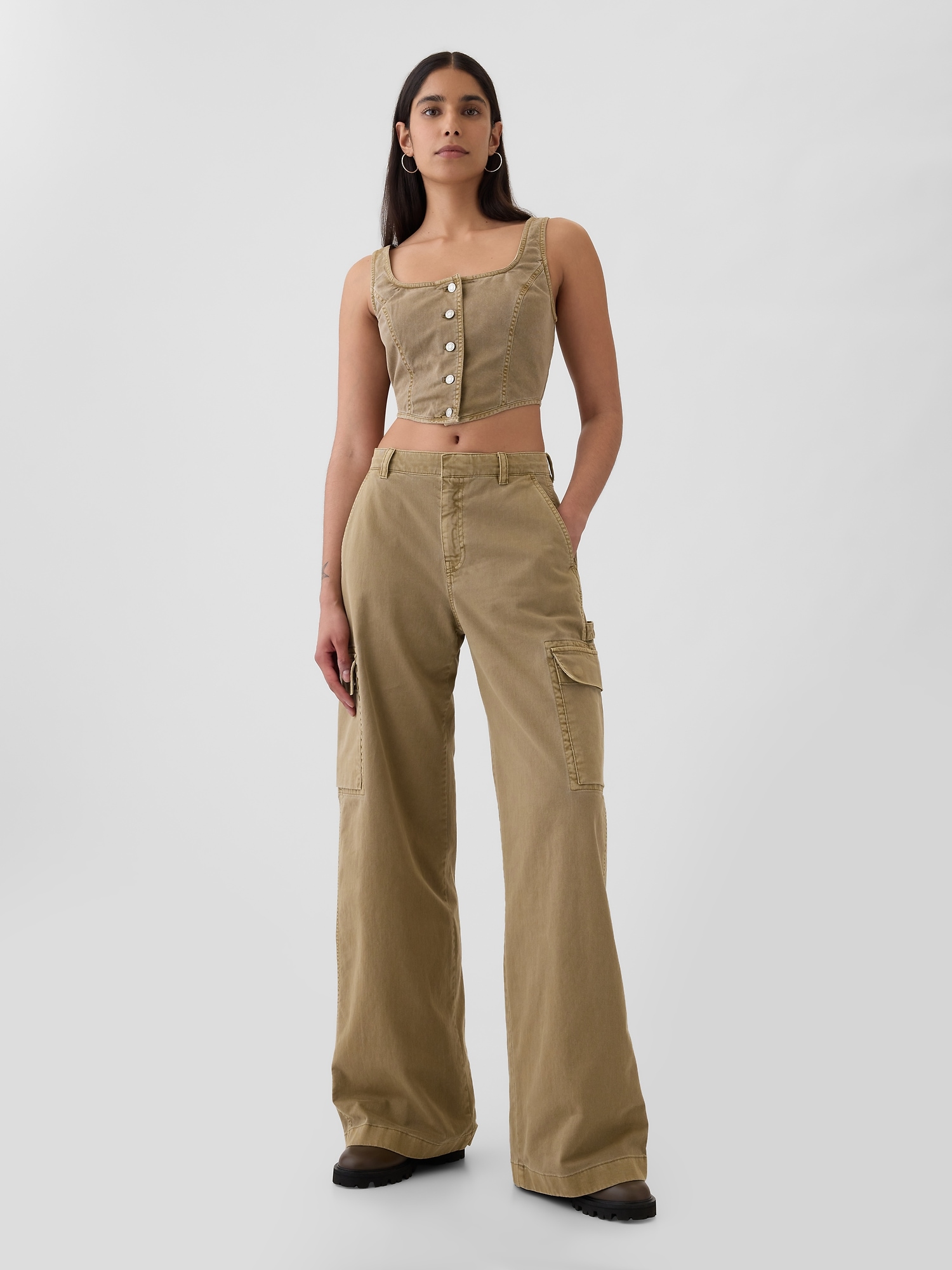 Mid Rise Cargo Baggy Khakis