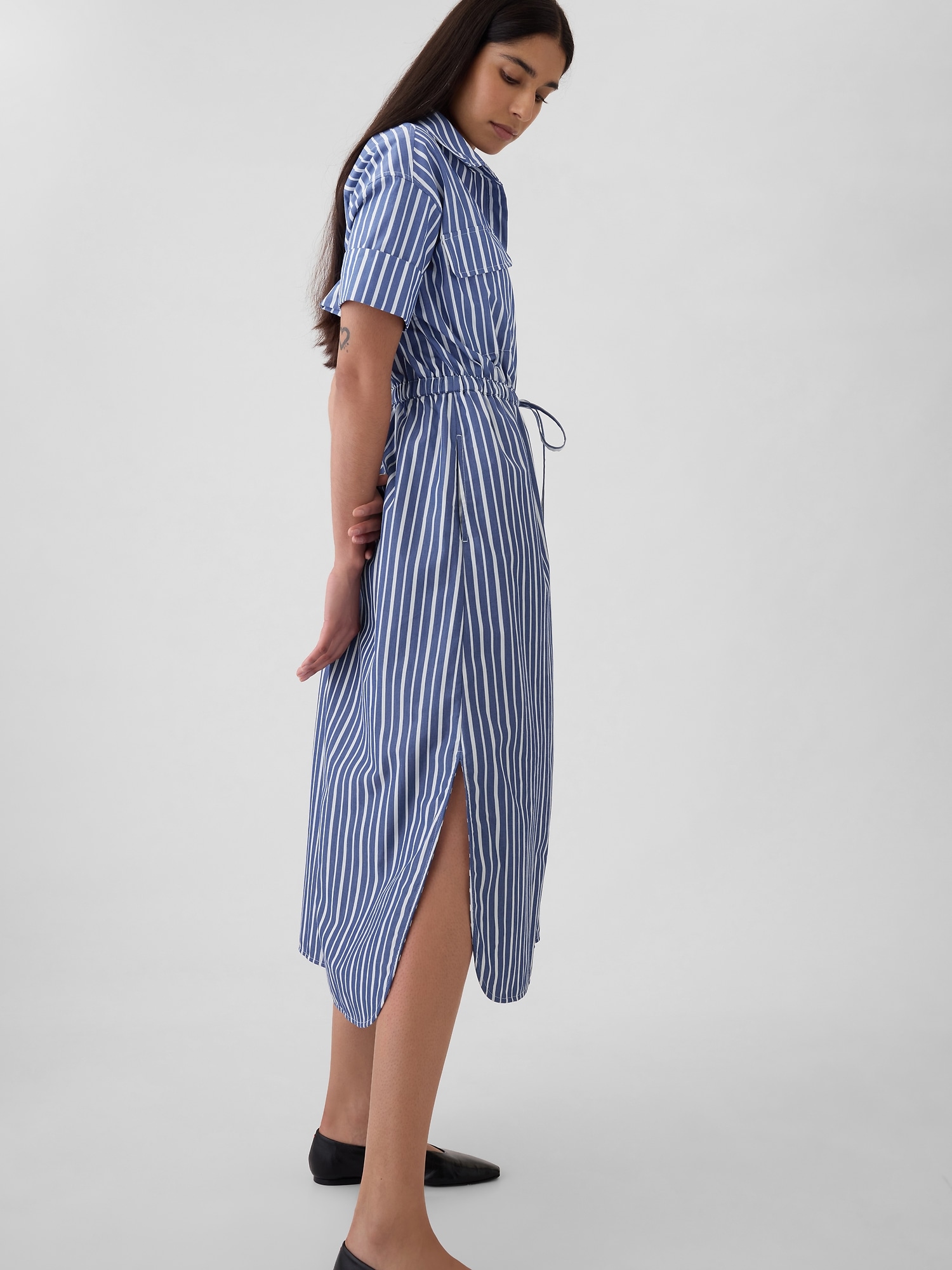Wave Grid Line Striped Shirtdress main image 1