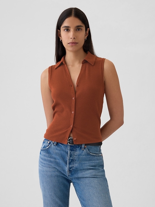 1 of 8 showing, with the color smoked paprika brown of product Modern Rib Cropped Polo Shirt