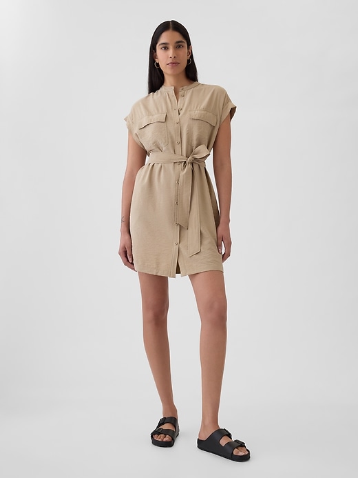 1 of 8 showing, with the color khaki tan of product Utility Mini Shirtdress
