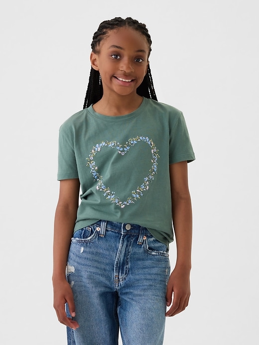 1 of 8 showing, with the color dark forest green of product Kids Graphic T-Shirt