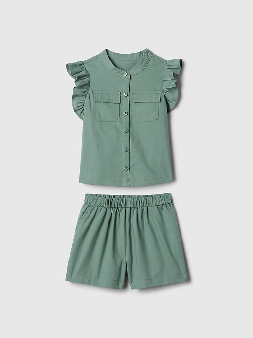 1 of 8 showing, with the color dark forest green of product Baby & Toddler Linen-Cotton Flutter Outfit Set
