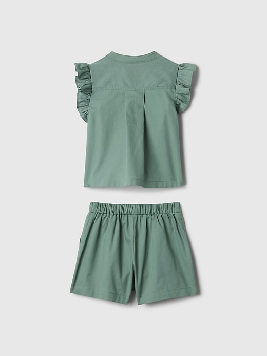 2 of 8 showing, with the color dark forest green of product Baby & Toddler Linen-Cotton Flutter Outfit Set