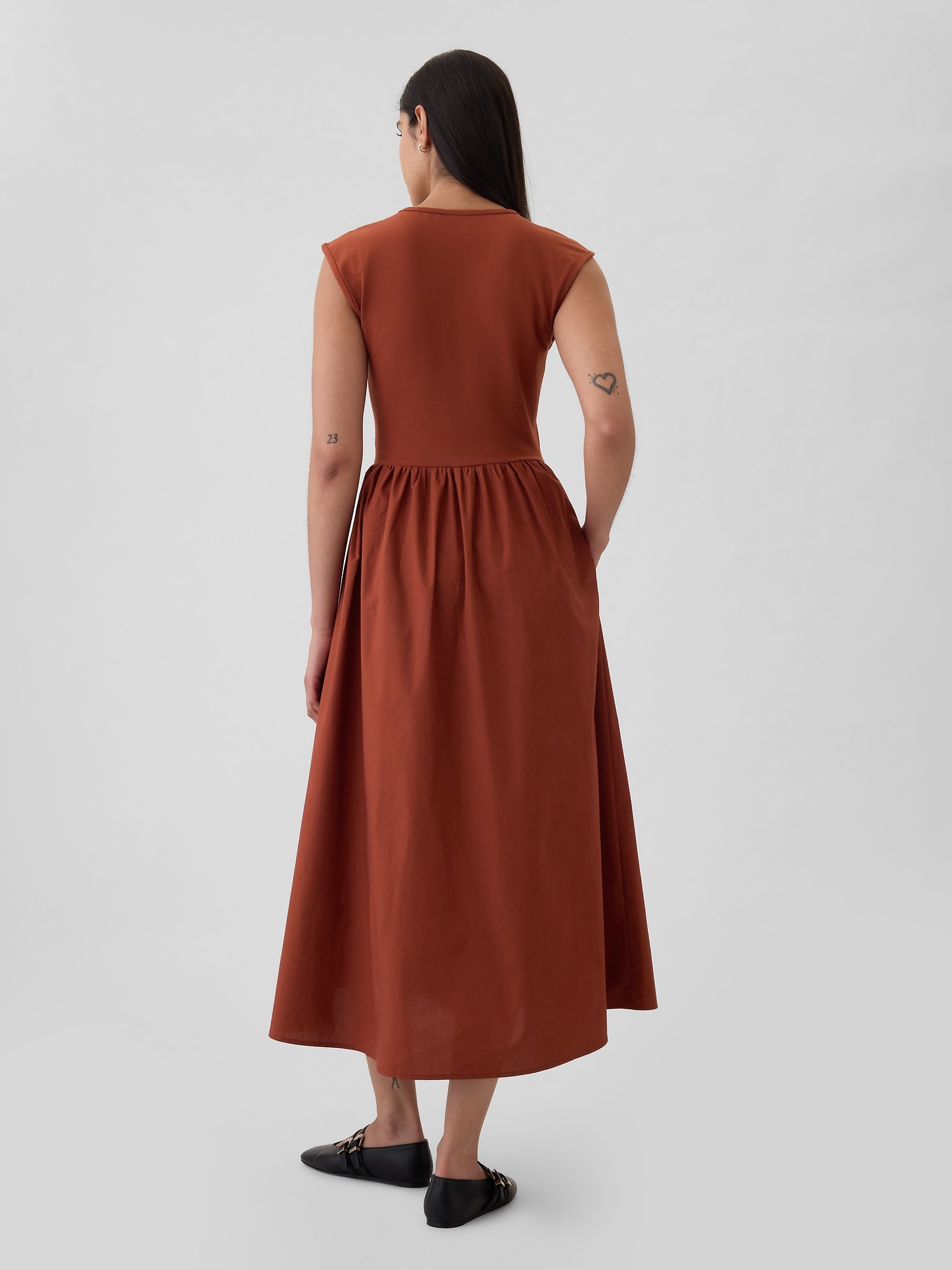 DropWaist Mixed Media Midi Dress Gap