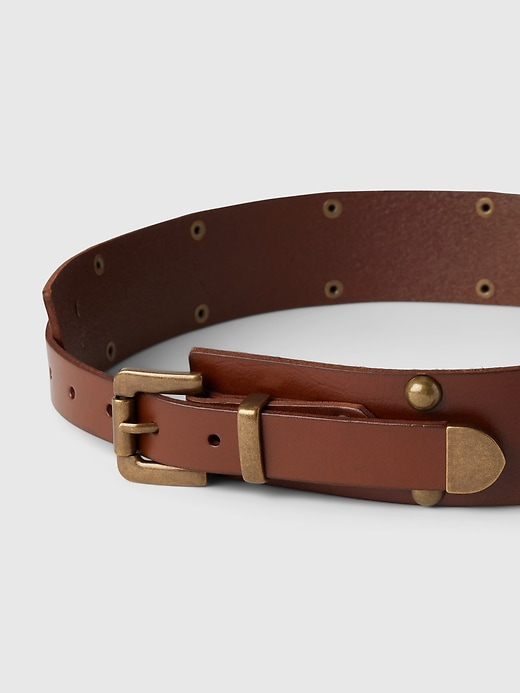 2 of 8 showing, with the color Cognac brown of product Leather Studded Wide Belt