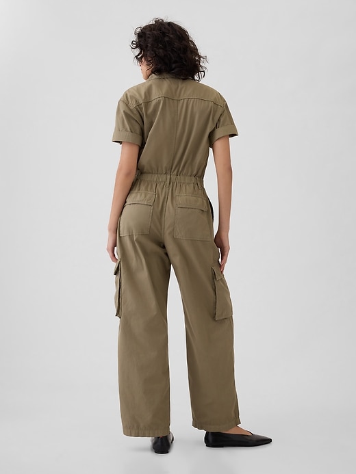 2 of 8 showing, with the color hayes brown of product Khaki Utility Jumpsuit