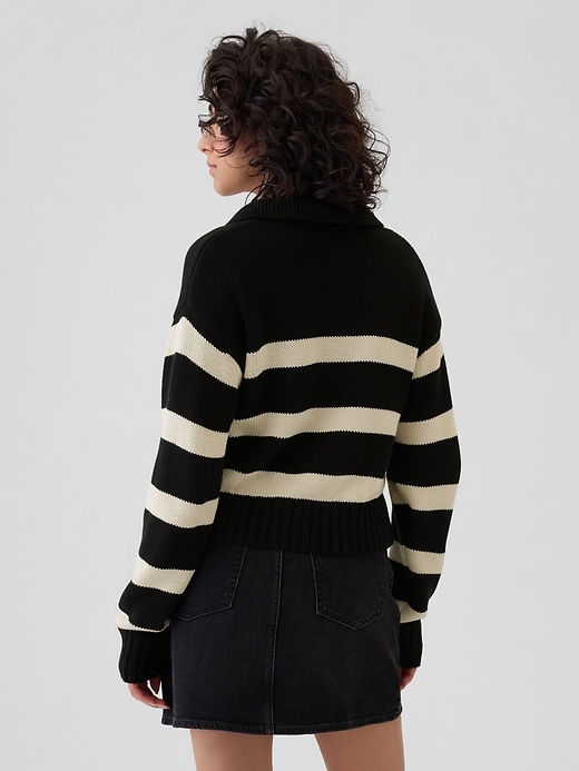 2 of 8 showing, with the color black and white stripe of product Shrunken Polo Sweater
