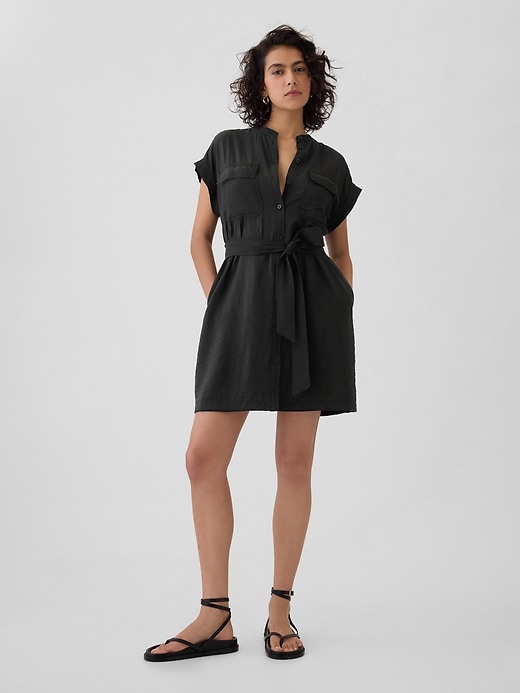 1 of 8 showing, with the color black of product Utility Mini Shirtdress