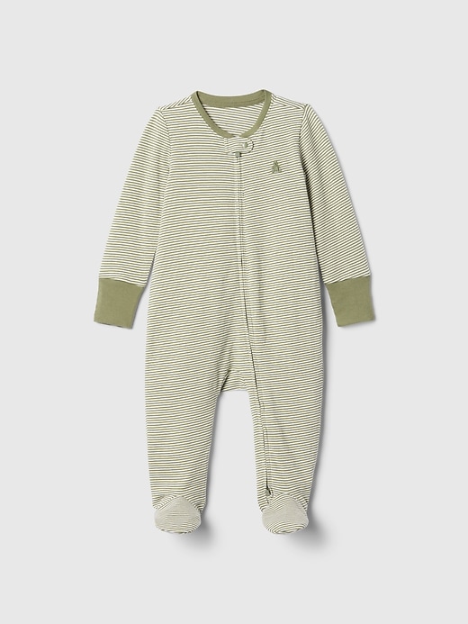 1 of 8 showing, with the color green stripe of product Baby First Favorites Organic Cotton Footed One-Piece