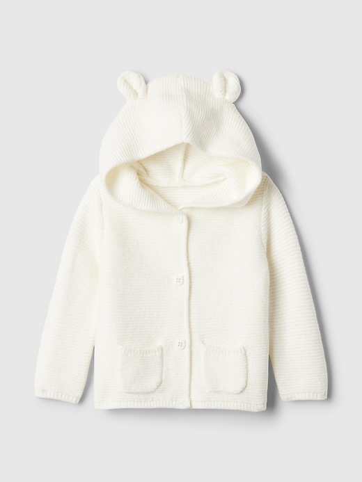 1 of 8 showing, with the color ivory frost of product Baby CashSoft Bear Cardigan