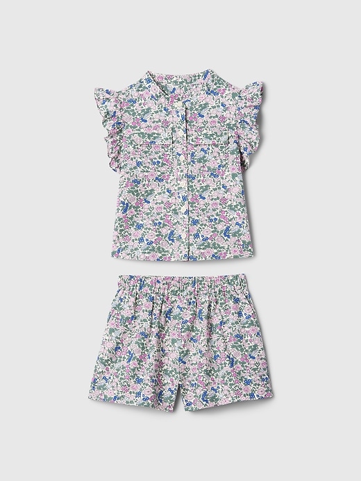 1 of 8 showing, with the color floral mix print of product Baby & Toddler Linen-Cotton Flutter Outfit Set