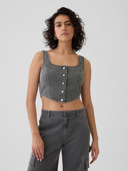Image number 1 showing, Structured Twill Cropped Corset Tank Top