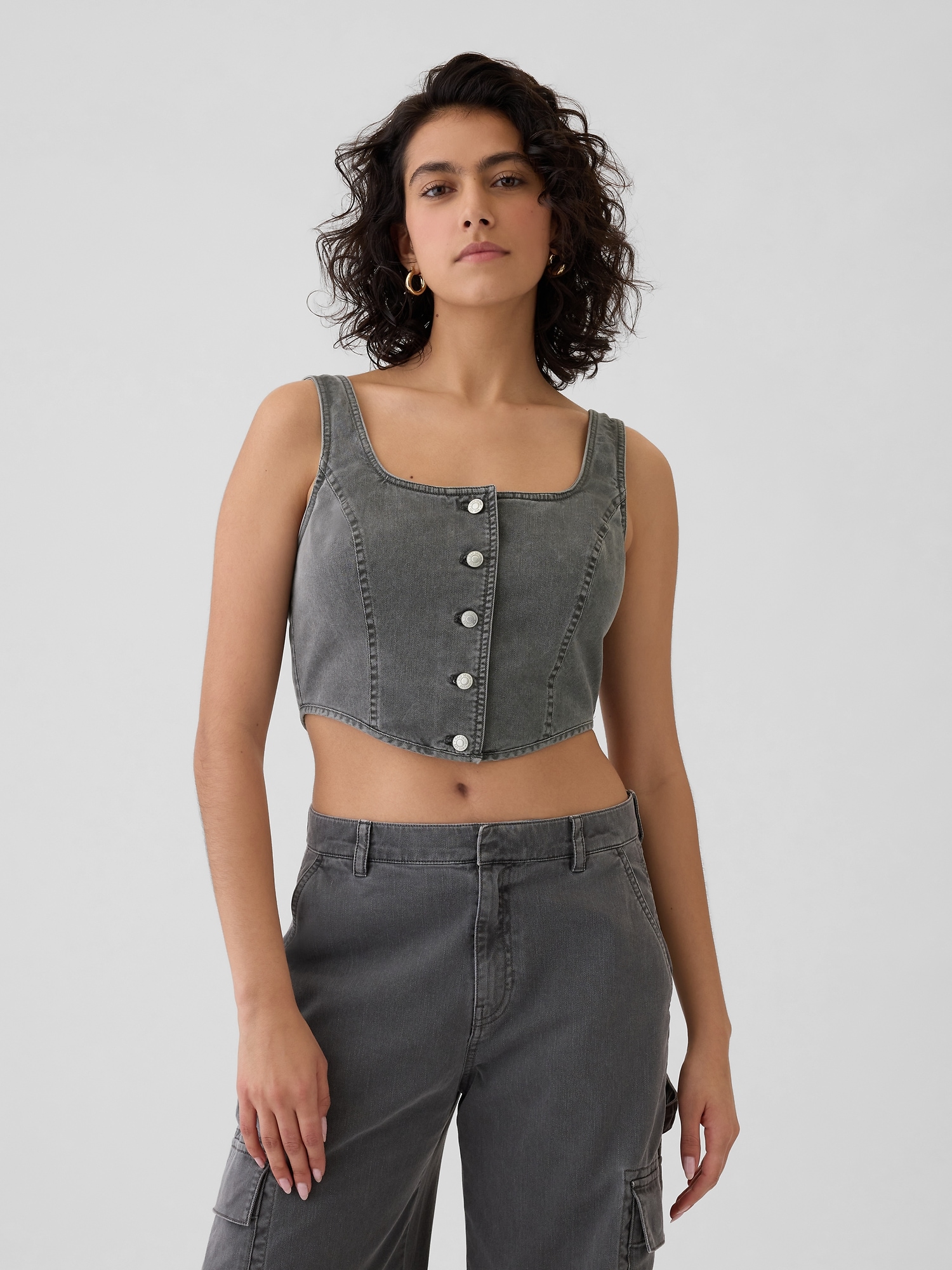 Structured Twill Cropped Corset Tank Top