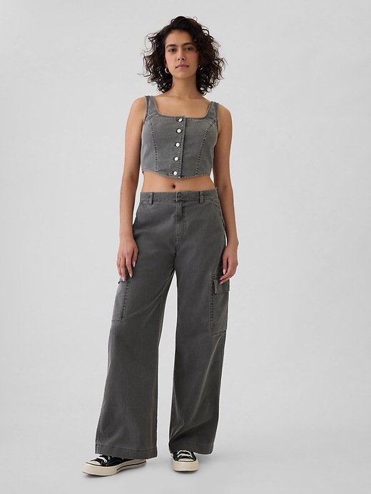 Image number 3 showing, Structured Twill Cropped Corset Tank Top