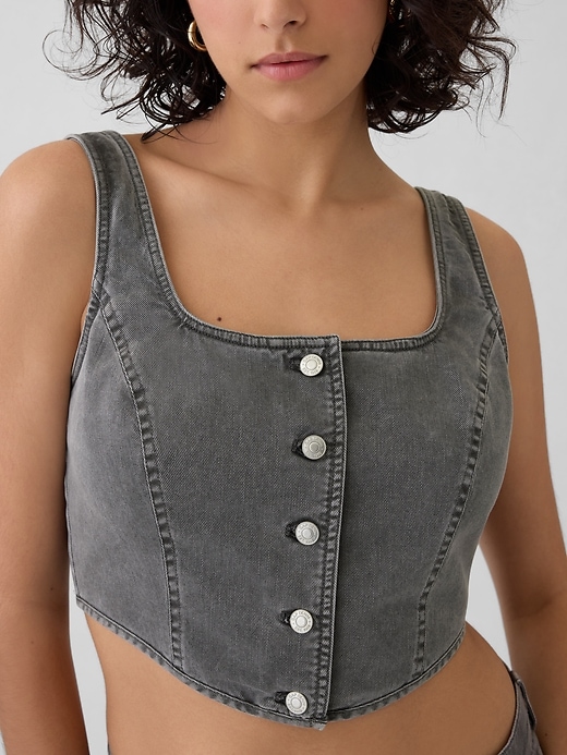Image number 4 showing, Structured Twill Cropped Corset Tank Top