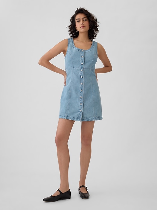 1 of 8 showing, with the color light wash of product GapHeritage Denim Mini Dress