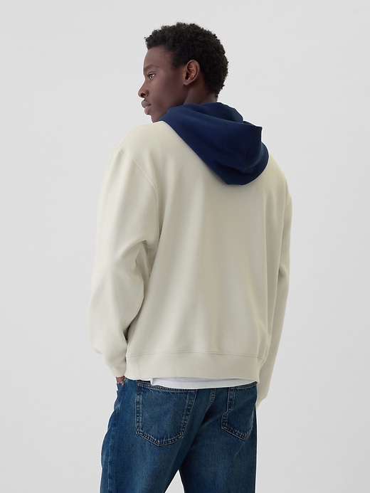 2 of 8 showing, with the color Elysian blue of product Heavyweight Colorblock Varsity Logo Hoodie