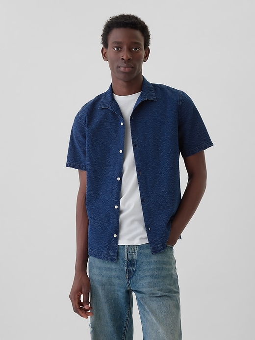 1 of 8 showing, with the color medium indigo of product Seersucker Shirt