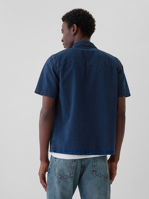 2 of 8 showing, with the color medium indigo of product Seersucker Shirt