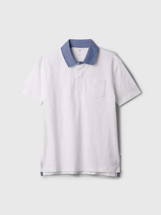 1 of 8 showing, with the color optic white of product Kids Chambray Polo T-Shirt